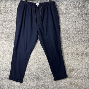 Open Edit Pants Mens Large Navy Blue Drawstring Elastic Waist Tapered Casual